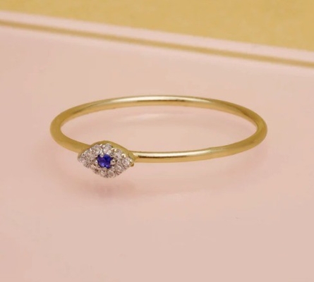 Classic Style Mini Pave Ring con Occhio Diamante e Zaffiro Blu in 925 Sterling Silver