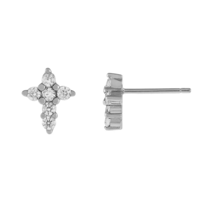 Orecchini in oro 18K Micron Pave Cross Stud in 925 Sterling Silver per ragazze