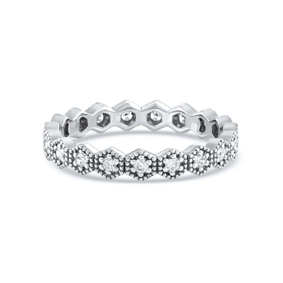 Moderno Eternity Forma Geometrica Cubica Zirconia Anello Impilabile per Donne