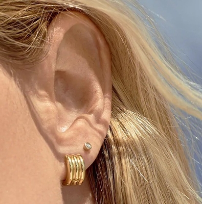 Moda Donna Acciaio Inossidabile Huggie Orecchini Polacco 18K Gold Plated Loops
