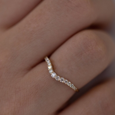 925 Sterling Silver Curved Diamond CZ Anello di fidanzamento