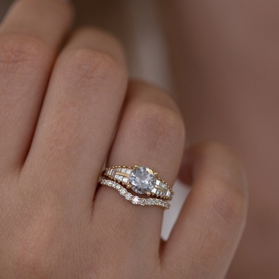 925 Sterling Silver Curved Diamond CZ Anello di fidanzamento