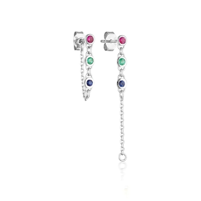 Drop Bezel White Diamond 925 Sterling Silver Chain Ohrringe Moda