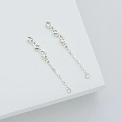 Drop Bezel White Diamond 925 Sterling Silver Chain Ohrringe Moda
