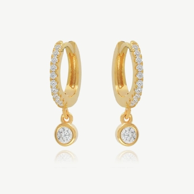 18K oro placcato S925 argento Mini Huggies singolo Bezel petto anelli orecchini per donne