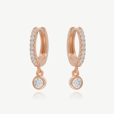 18K oro placcato S925 argento Mini Huggies singolo Bezel petto anelli orecchini per donne