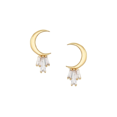 18K oro placcato 925 sterling argento baguette orecchini Moon Stud per donne AAA CZ pietra