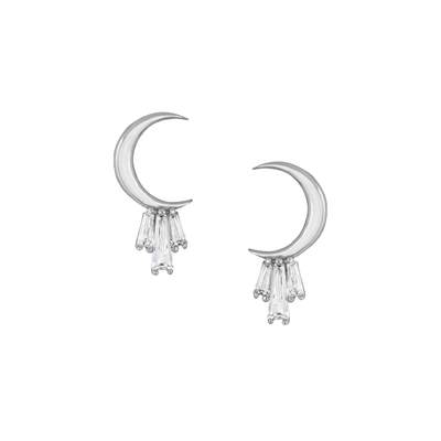 18K oro placcato 925 sterling argento baguette orecchini Moon Stud per donne AAA CZ pietra