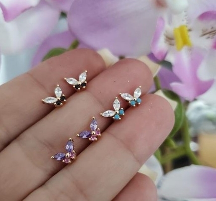 18K Oro Marquise Taglio Turchese CZ 925 Sterling Silver Butterfly Stud orecchini per donne
