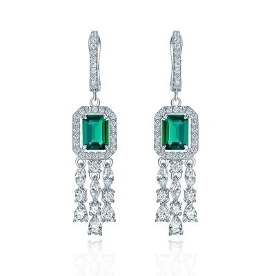 Verdi in argento sterling 925 baguette CZ diamanti lunghi orecchini per abbigliamento unisex