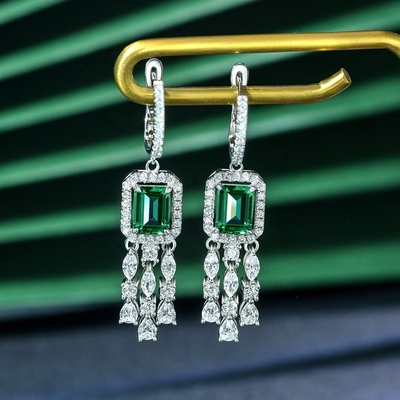 Verdi in argento sterling 925 baguette CZ diamanti lunghi orecchini per abbigliamento unisex