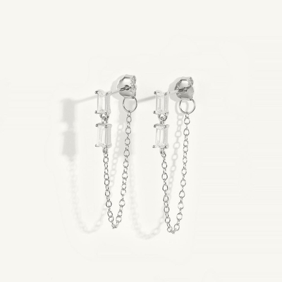 Vendita Baguette Cubico Zircon Threader Stud Orecchino Gioielli 925 Sterling Silver per Donne