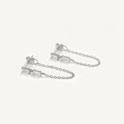 Vendita Baguette Cubico Zircon Threader Stud Orecchino Gioielli 925 Sterling Silver per Donne