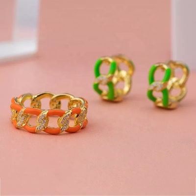 925 Sterling Silver Twist Ring Gold Plated Enamel Women's Engagement Bands