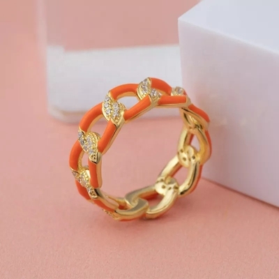925 Sterling Silver Twist Ring Gold Plated Enamel Women's Engagement Bands