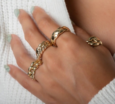 Splendente oro barocco 14 carati Tritura 925 argento sterling Anello femminile Gioielli senza macchia