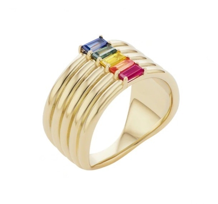 18K oro placcato arcobaleno baguette taglio CZ Multi Fashion 925 Sterling argento donne anelli