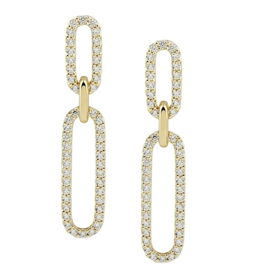 Bianco Cubico CZ 18K Dorato Pave Link Drop Orecchini Donna Gioielli di moda