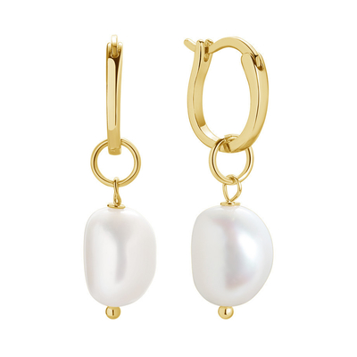925 Sterling Silver 18K Gold Plated Acqua dolce Perla Hoop orecchini per donne Stile di moda