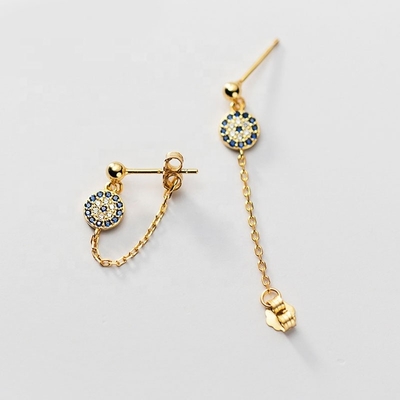 925 Sterling Silver CZ Diamant Gold Plated Eye Stud Earrings per donne Argento/brass