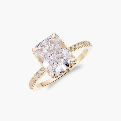 Baguette Placcata d'argento Blu Diamante 5A Taglio sul ghiaccio CZ Anello di fidanzamento per donne 925 Sterling Silver