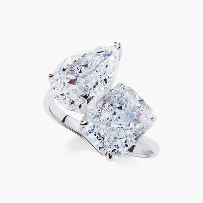 925 Sterling Silver Anello di fidanzamento con due pietre con puntura e pietre bianche CZ