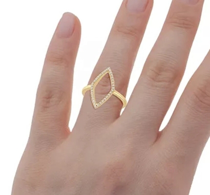 Fidanzamento Bianco CZ Rhombus Dichiarazione Anello Oro 925 Sterling Argento Gioielli per donne