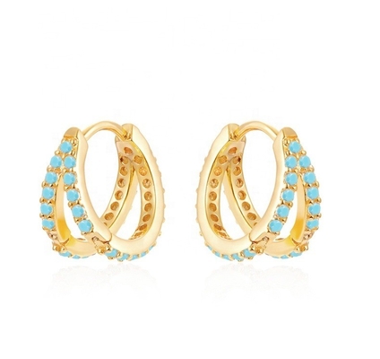 Orecchini di zirconia cubica di argento sterling 925 turchese doppio rivestimento di rodio per donne
