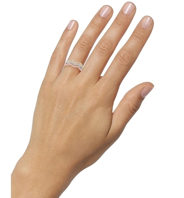 3 pezzi Pave Ring Set Rhodium Plated Wave Ring Sterling Silver