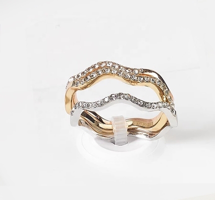 3 pezzi Pave Ring Set Rhodium Plated Wave Ring Sterling Silver