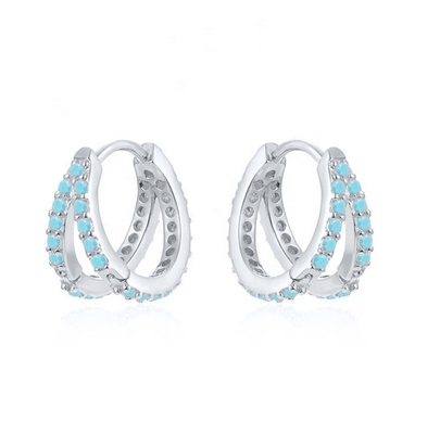 Orecchini di zirconia cubica di argento sterling 925 turchese doppio rivestimento di rodio per donne