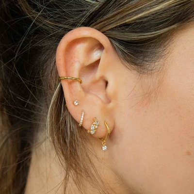 ODM 925 Sterling Silver Hoop orecchini Medi con piccole 18K Vermeil Gold Plating