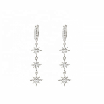 Ricoperto d'oro 925 argento brasiliano Starburst Long Dangle Hoop orecchini per donne