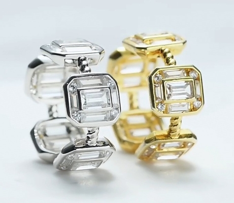 Emerald White CZ Women Eternity Band Baguette 18K Oro 925 Sterling Anelli d'argento