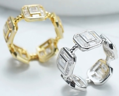 Emerald White CZ Women Eternity Band Baguette 18K Oro 925 Sterling Anelli d'argento