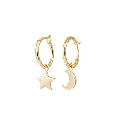 Orecchini in argento sterling 925 di tendenza con stella e luna placcate in oro asimmetrico per donne