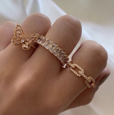 925 Sterling Silver Curb Link Chain Ring 18K donne Cubic Zirconia Anelli