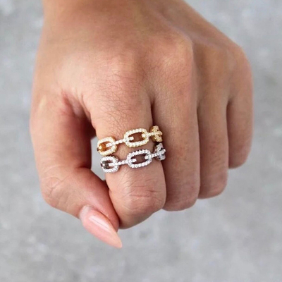 925 Sterling Silver Curb Link Chain Ring 18K donne Cubic Zirconia Anelli