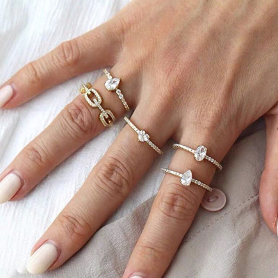 925 Sterling Silver Curb Link Chain Ring 18K donne Cubic Zirconia Anelli