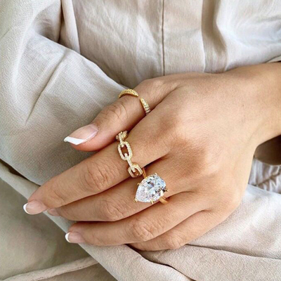 925 Sterling Silver Curb Link Chain Ring 18K donne Cubic Zirconia Anelli
