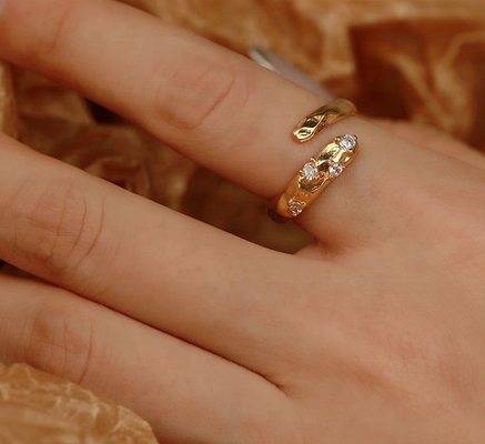 Dimensione 4-10 CZ Anello di pietra 18K Oro Serpente aperto 925 Sterling Silver Anelli per animali