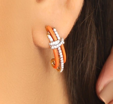 2024 Moda brasiliana Enigma Orecchini d'argento con epossidica arancione e gioielli bianchi CZ accessori