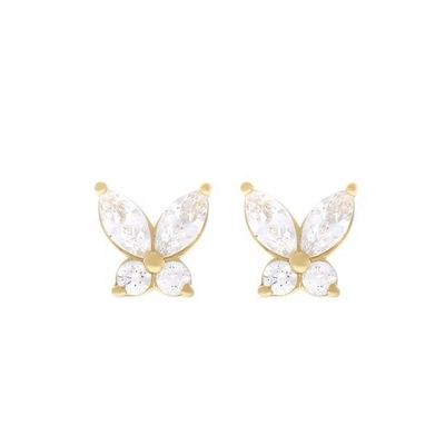 Classico stile 925 Sterling Silver Gold Plated Cubic Zirconia Butterfly Stud Ohrringe