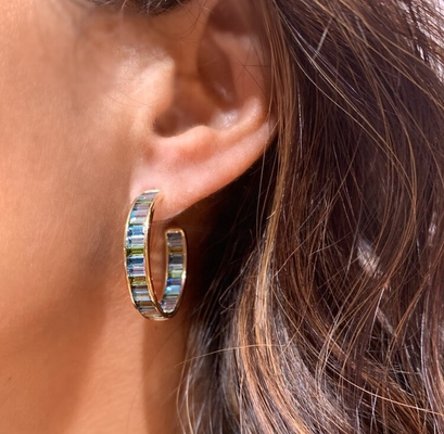 Gioielli Materiale principale Baguette d'argento Topazzo blu e verde Cerchioni per stile classico