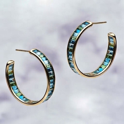 Gioielli Materiale principale Baguette d'argento Topazzo blu e verde Cerchioni per stile classico