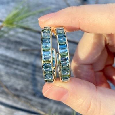 Gioielli Materiale principale Baguette d'argento Topazzo blu e verde Cerchioni per stile classico