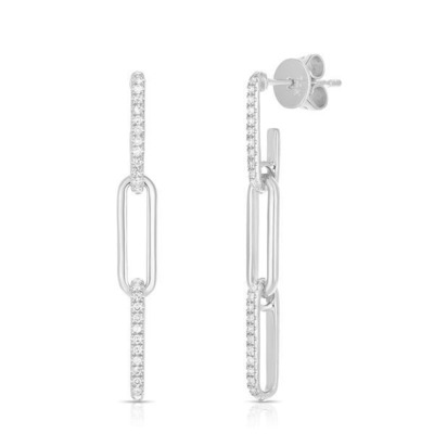 Retro Paperclip Rectangle Chain Orecchini in 925 Sterling Silver per la serata delle signore