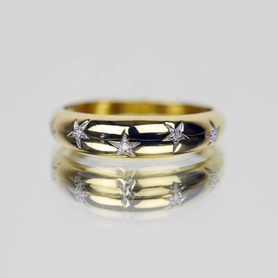 Anelli Dainty Domed 14k 18k Gold Chunky Star Set Anello Diamante per Abiti Stilizzati