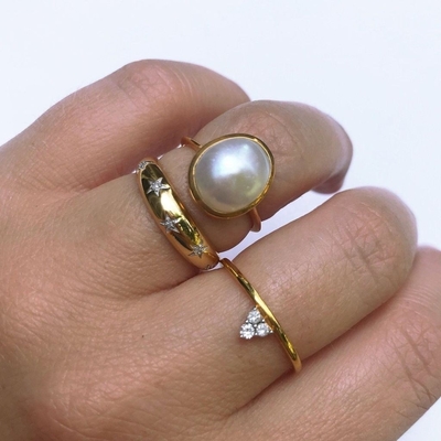 Anelli Dainty Domed 14k 18k Gold Chunky Star Set Anello Diamante per Abiti Stilizzati