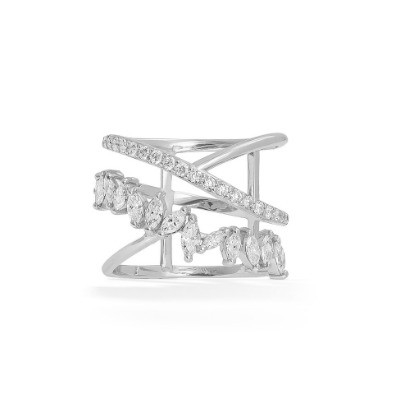 Dichiarazione del partito Piatto Sterling Silver Rhodium Plated Zig Zag Anello Diamante Per Donne